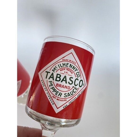 Red Eye Tabasco Bloody Mary Glasses Footed Glasses Vintage Lot of 2 Hot Sauce - Picture 5 of 12